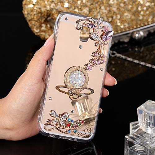 Robinsoni Case Compatible with Samsung Galaxy J530 Phone Case Silicone TPU Cover Galaxy J530 Flexible Case 360 Degree Rotation Ring Case Kickstand Cover Sparkle Bling Phone Cover Gel Soft Case Gold