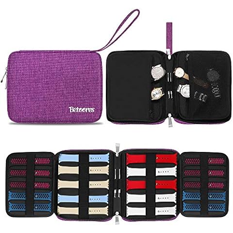 Betoores Watch Band Case Travel Organizer Bag, Watch Band Storage Case Hold 20 Smart Watch Straps, Compatible with Apple Watch, Fitbit Series - Purple Cover