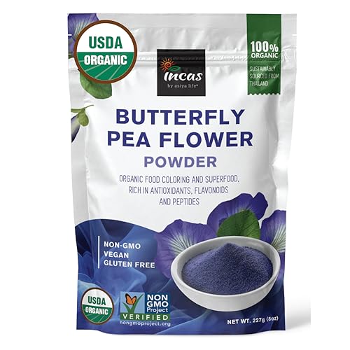 INCAS 100% USDA Organic Butterfly Pea Flower Powder - 8 Ounce | Organic Blue Matcha Tea | Non-GMO Verified Extract from Thailand | Adaptogenic Raw Culinary | Vegan Blue Food Coloring