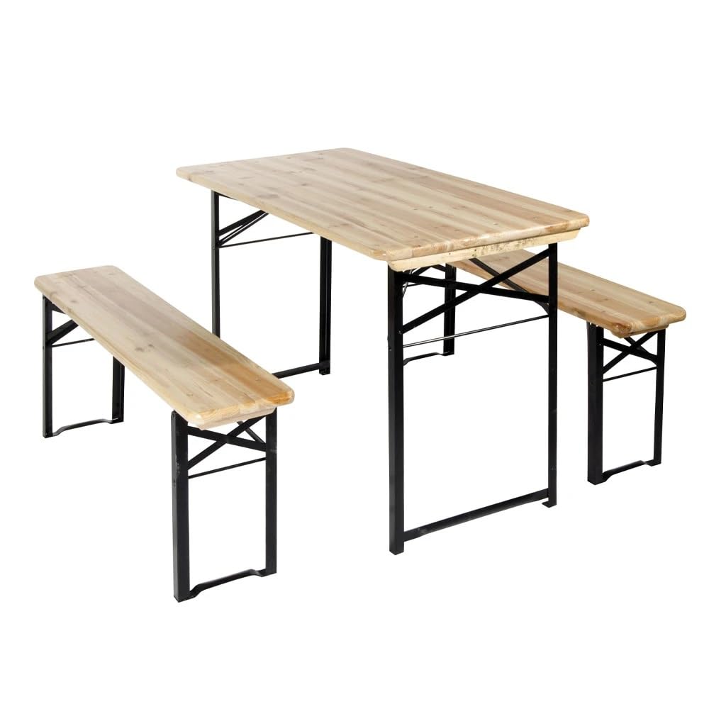 Generico Set Birreria 120×60 cm in Legno di Abete con 2 Panche per campeggio, compleanni, feste e Fiere.
