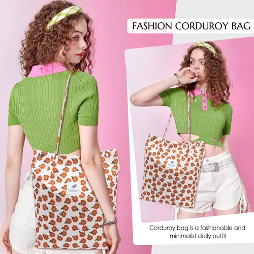Image of Ayieyill Corduroy Tote Bag for Women Canvas Shoulder Cord Purse with Inner Pocket