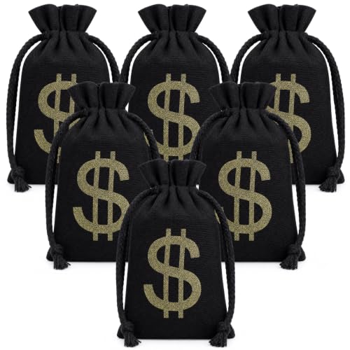 Boao 24 Canvas Money Bag Pouch Dollar Sign Prop Money Bag Game, Black