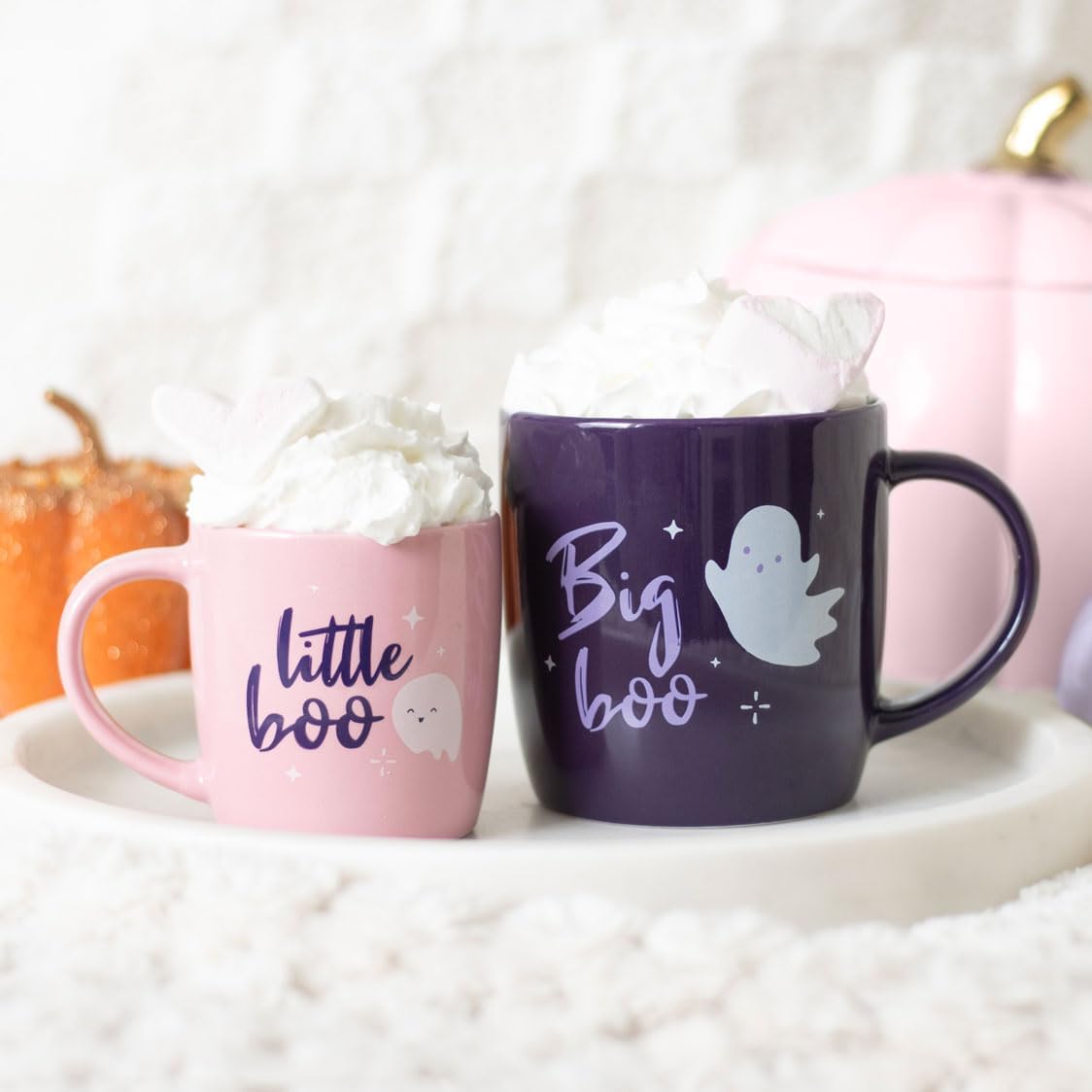 Big Boo Halloween Mug Set – Adorable and Durable Ceramic Mugs for Spooky Hot Cocoa and Seasonal Delights – Coordinated Design for Halloween Enthusiasts – Versatile for All Festive Celebrations