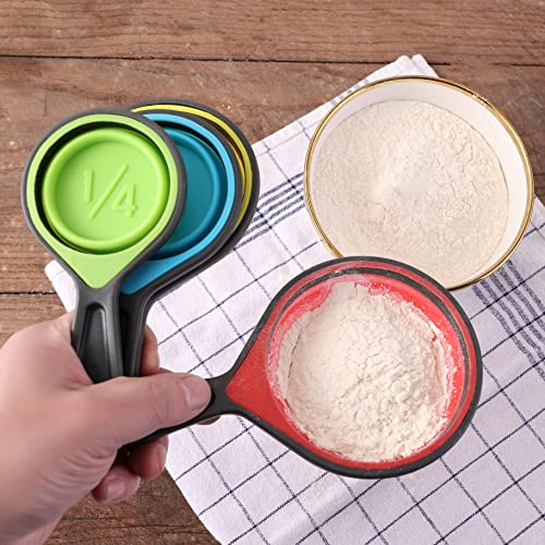 Collapsible Colander Set - 2 Pc Strainer Plus Food Grade Silicone Measuring Cups And Spoons - Pasta Strainer For Draining, Vegetables, Fruits 1 Medium 4-Quart & 1 Small 2-Quart - Home Essentials #TOP4