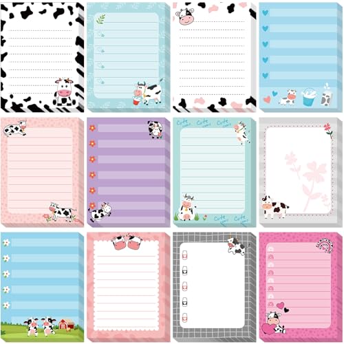 Moinchore 12 Stuks Koe Sticky Notes Kerst Koe Gift Cartoon Koe Notitieblokken 3x4 Inch Koe Print Memo Notes Melk Koe Geschenken voor Vrouwen Boerderij Dier Te Doen Lijst voor Memo Herinnering Lijst