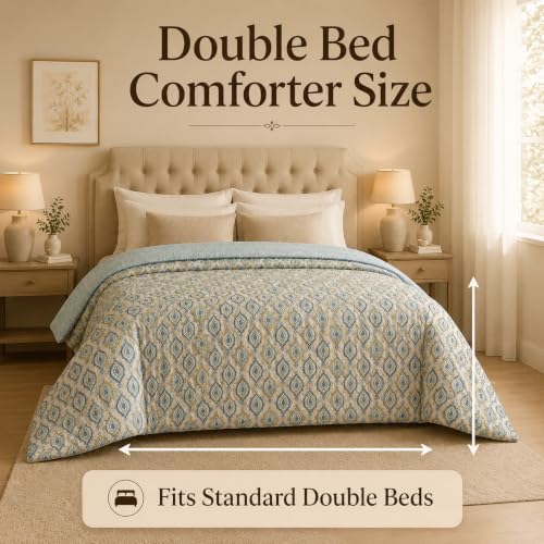 Image of Signature Reversible AC Comforter Set 350 GSM,Soft Microfibre King Size Quilt Blanket for Winter (Azure Royal, Double Bed)
