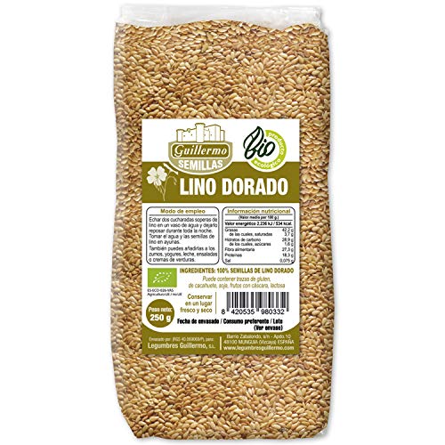 Guillermo | Semillas de lino dorado BIO - Paquete 250 g. | 100% ecológicas | Ácidos grasos Omega-3 y fibra | Reducción del colesterol