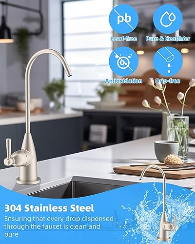 Image of Hibbent Drinking Water Faucet for Bar and Kitchen Sink, Stainless Steel Reverse Osmosis RO Faucet for Under-Sink Filtration System, Brushed Nickel Finish