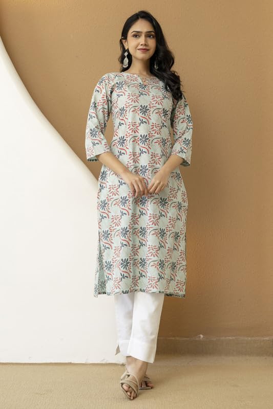 Image of New Rayon Floral Printed Knee Length Straight Casual Kurta for Women | Women Fomal Kurti
