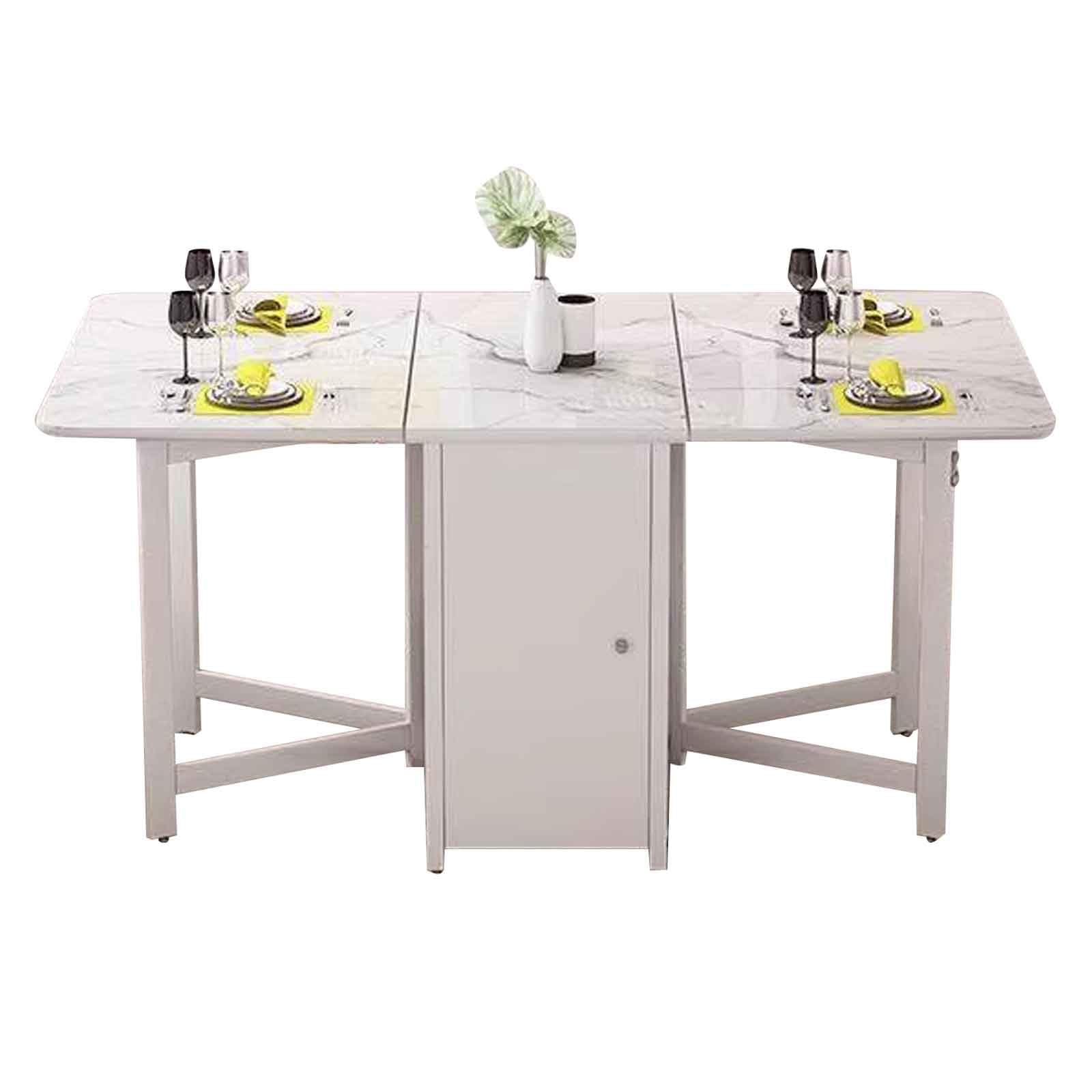 Table pliante bois avec étagère de rangement et roulettes pour salle à manger modulable