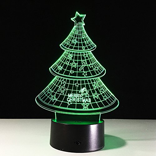 Preisvergleich Produktbild Weihnachtsbaum 3D Illusion Nachtlampe,7 farbige Nachttischlampen mit Fernbedienung für Schlafzimmerdekoration Hochzeit Geburtstag Weihnachten personalisiertes Geschenk