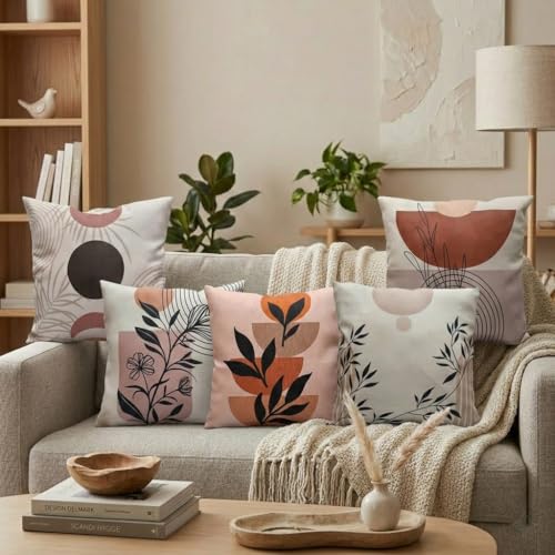 Image of Reversible Cushion Cover 16 inch x 16 inch Set of 5 - Premium Stitched Sofa Pillow Cover Set with 10 Unique Bohemian Printed Designs & Invisible Zipper