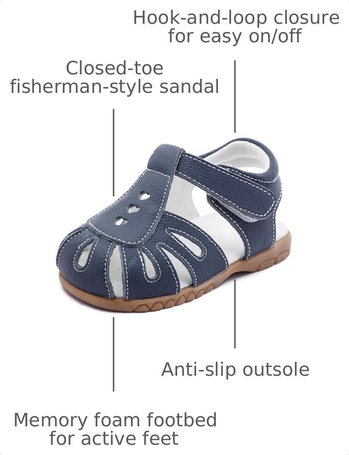 Image of Femizee Toddler Girls Leather Dress Sandals with Adjustable Strap | Toddler /Little Kids, Leather upper, Cushioned footbed, Hook-and-loop, Flexible Sole, Dressy summer occasions, Princess-style