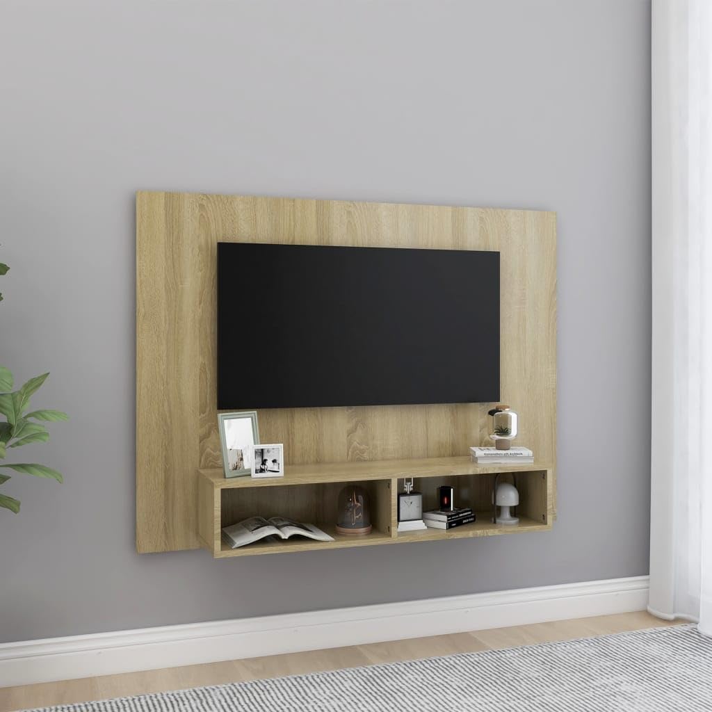 Mueble TV de pared ahorra espacio en madera marrón de 120 cm de ancho