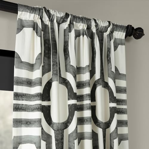 Image of HPD Half Price Drapes Geometric Printed Curtains 108 Inches Long Luxury Cotton Curtains (1 Panel) Room Darkening Window Curtains for Bedroom & Living Room, 50W x 108L, Mecca Geometric Steel