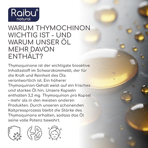 Schwarzkümmelöl Kapseln - 1000 mg pro Tag (1× täglich) - 6-Monats-Vorrat - kaltgepresst aus Nigella sativa - hoher Thymochinongehalt und Linolsäure, ergänzt mit Vitamin E - 180 Softgels
