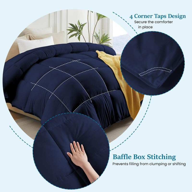 Comforter 100% Pima Cotton 400 TC, 300 GSM Premium Luxury All Season 1PC Comforter, Ultra Soft Breathable Quilted Bedding – Alaska King (120 x 132 Inches), Navy Blue