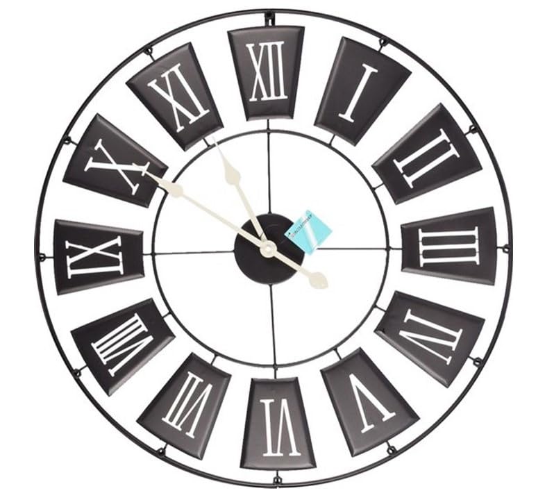 Orologio da parete in metallo | Industriale europeo Diametro 70 cm | Alimentato da batteria AA - Numeri romani | Adatto per decorazioni vintage in casa, ufficio, scuola e altro