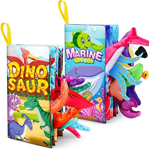 JGOBUB Baby Books,2PCS Early Development Interactive Baby Toys for 6-12 Months Boys Girls,Soft Crinkle Cloth Books for 0-3-6 Infants,Toddlers,Touch Feel Sensory Stroller Shower Toys Gifts for Newborn