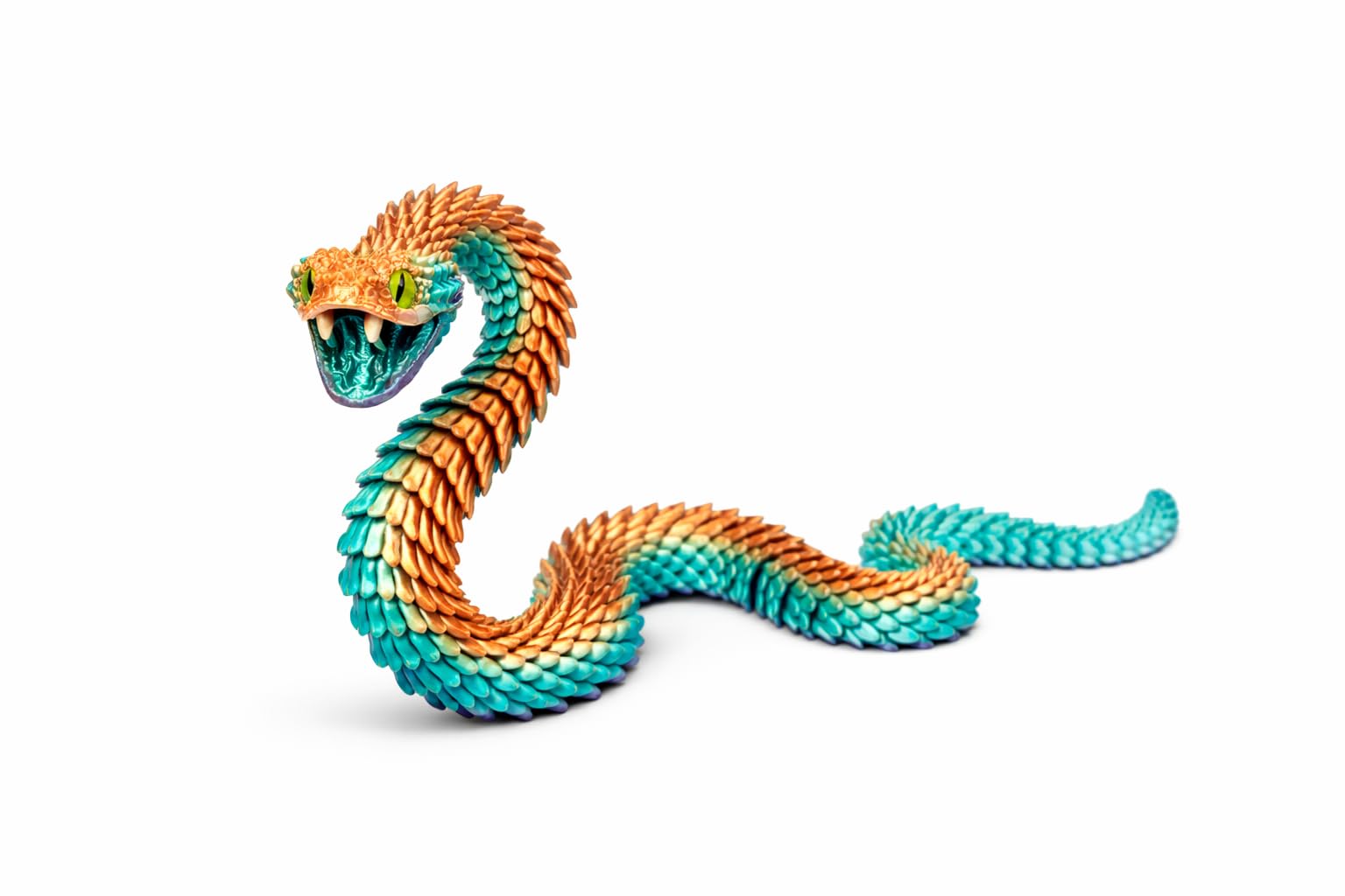 Articulated Crystal Snake – 3D Printed Flexible Snake Figurine, 58 cm (23 in) Poseable Serpent with Movable Mouth, Realistic Eyes, Fantasy Desk Decor (Rainbow)