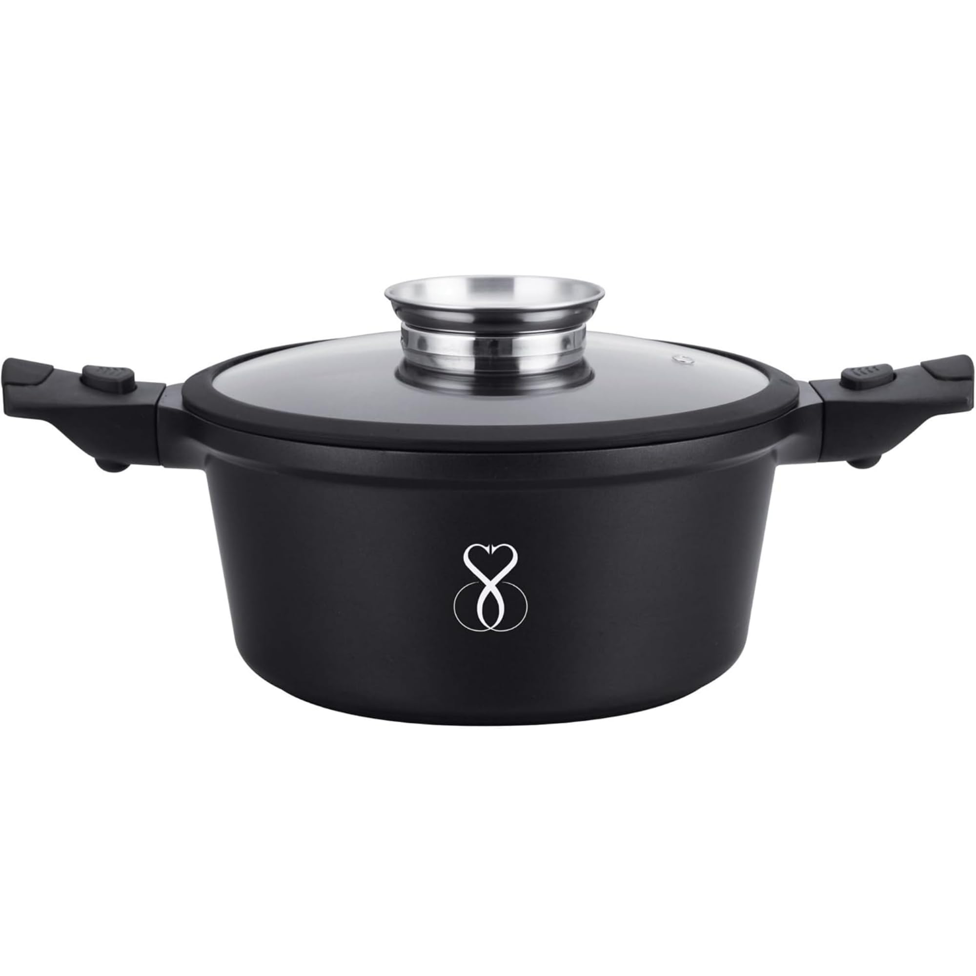 Casserole Antiadhésive 24CM, Façon Pierre en Fonte Aluminium faitout Cocotte Casseroles Revêtement super AntiAdhésif Tous Feux dont Induction four avec Couvercle en Verre Sans PFOA (24CM)