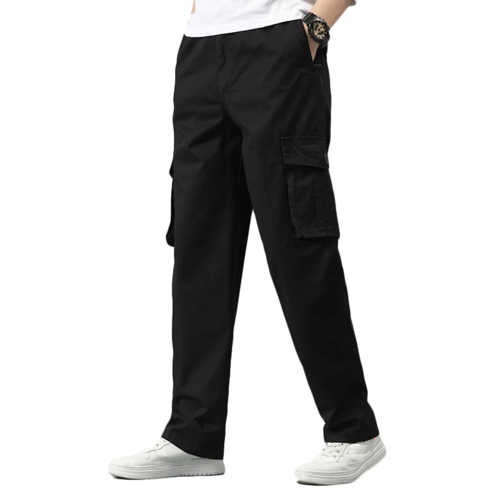 ZMNKH Men's Cotton Casual Trousers Cargo Work Pants with Pockets 100% Cotton Tactical Combat Pants Straight Leg Relaxed Fit Ripstop Walking Trousers