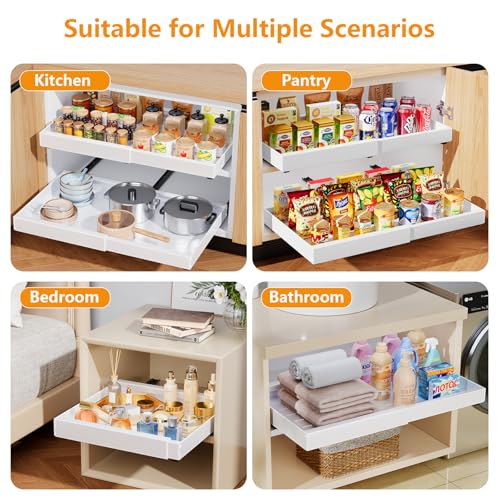 Image of Pull Out Cabinet Organizer 21 inch Deep Heavy Duty Expandable(12.6 inch-21.3 inch) Slide Out Drawers for Kitchen Cabinets with Adhesive 1 Pack Adjustable Roll Out Shelf Storage Organization for Pantry Bathroom