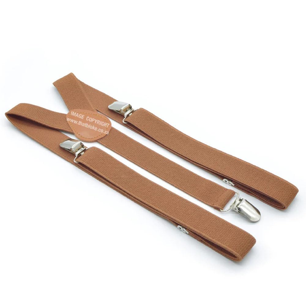 Fashion Accessories Tuxedo Suspenders for Men: Button Pant Braces Clothes Accessory with Elastic (Tan Brown)-image-28