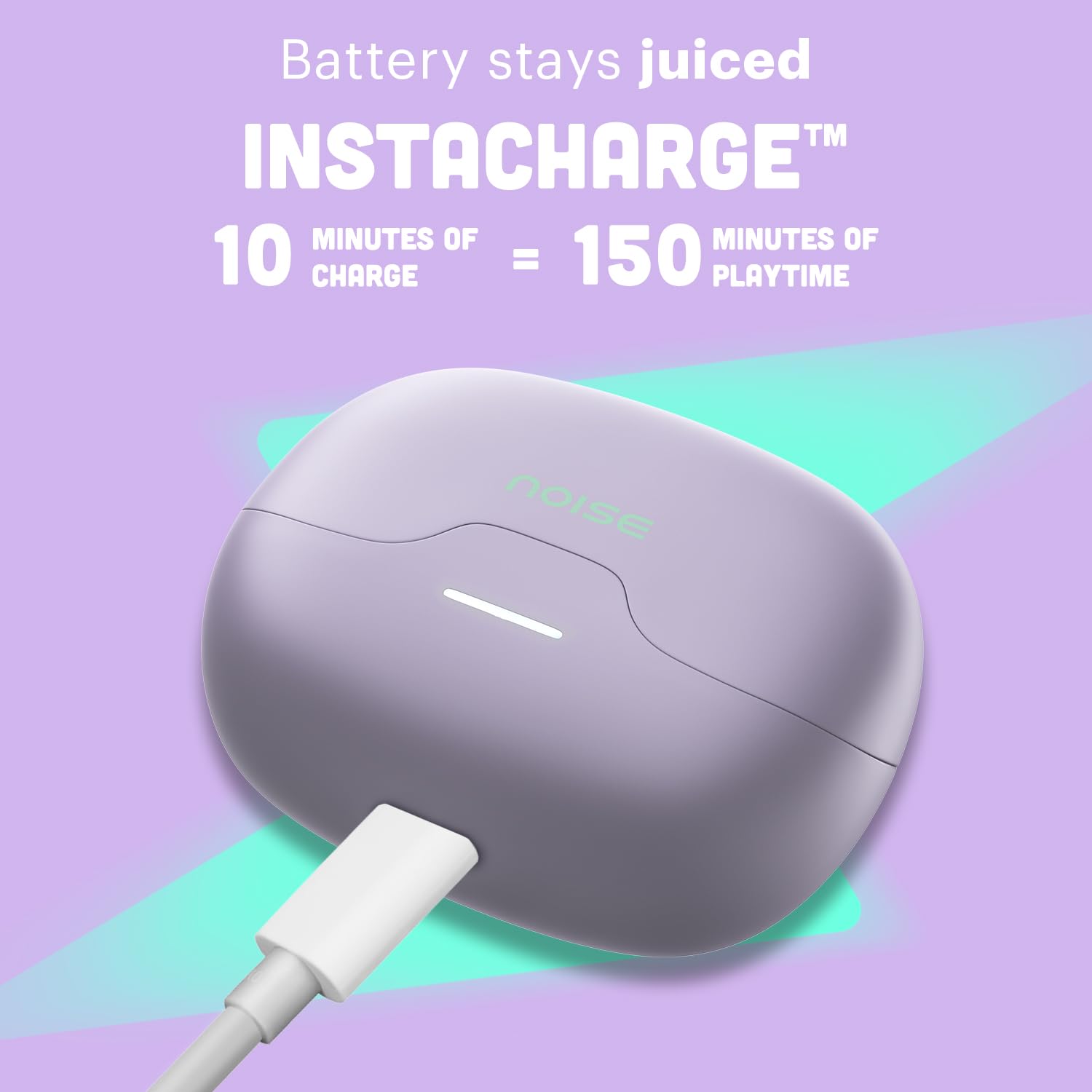 Noise Pop Buds Truly Wireless Earbuds with 50H of Playtime, Quad Mic with ENC, Instacharge(10 Min=150 Min) Bluetooth V5.3(Lilac Pop) True Wireless — Amazon image 7