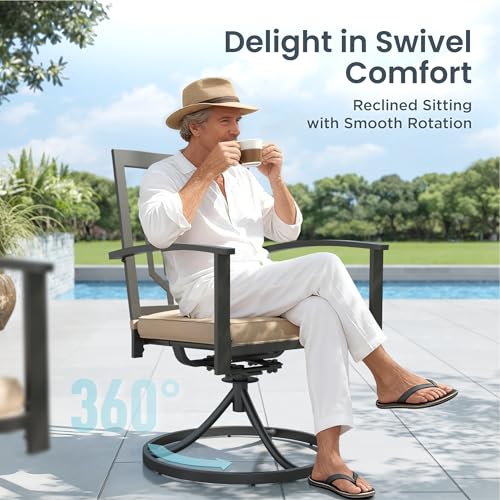 Image of PHI VILLA 7 Pcs Patio Dining Set for 6& Swivel Chairs | Rectangular Dining Table and 6 Swivel Patio Dining Chairs w / cushions for Outdoor Backyard Bistro Furniture Set
