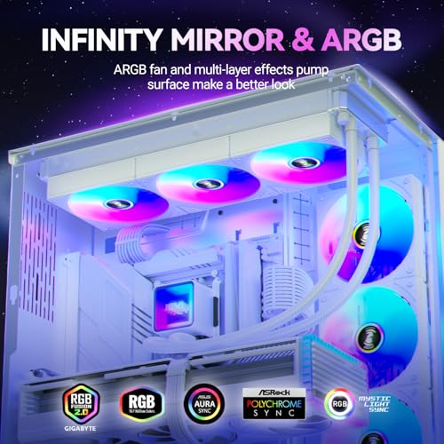 JEYI iArcticStorm 360 Water Cooler White, Desktop ARGB AIO Liquid CPU Cooler, Intel & AMD TDP 280W, Infinity Mirror Efficient PWM-Controlled Pump, for AMD Ryzen AM5|4, Intel LGA 1851|1700 etc. - Image 3