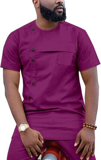 Men`s 2 Piece Fashion Suit African Men Clothing Set Short Sleeve Dashiki Shirt Coat+Ankara Pants