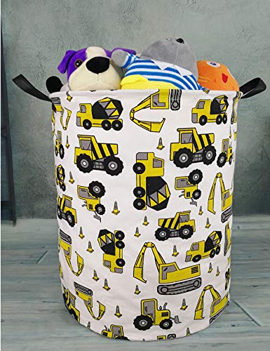 Kunro Large Sized Round Storage Basket Waterproof Coating Organizer Bin Laundry Hamper For Nursery Clothes Toys (Excavator) #TOP2