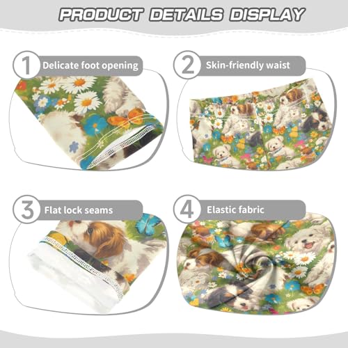 Funny Dogs Girls' Leggings Toddler Doodles Flowers Daisy Kids Yoga Pants Dance Active Tights 4T3