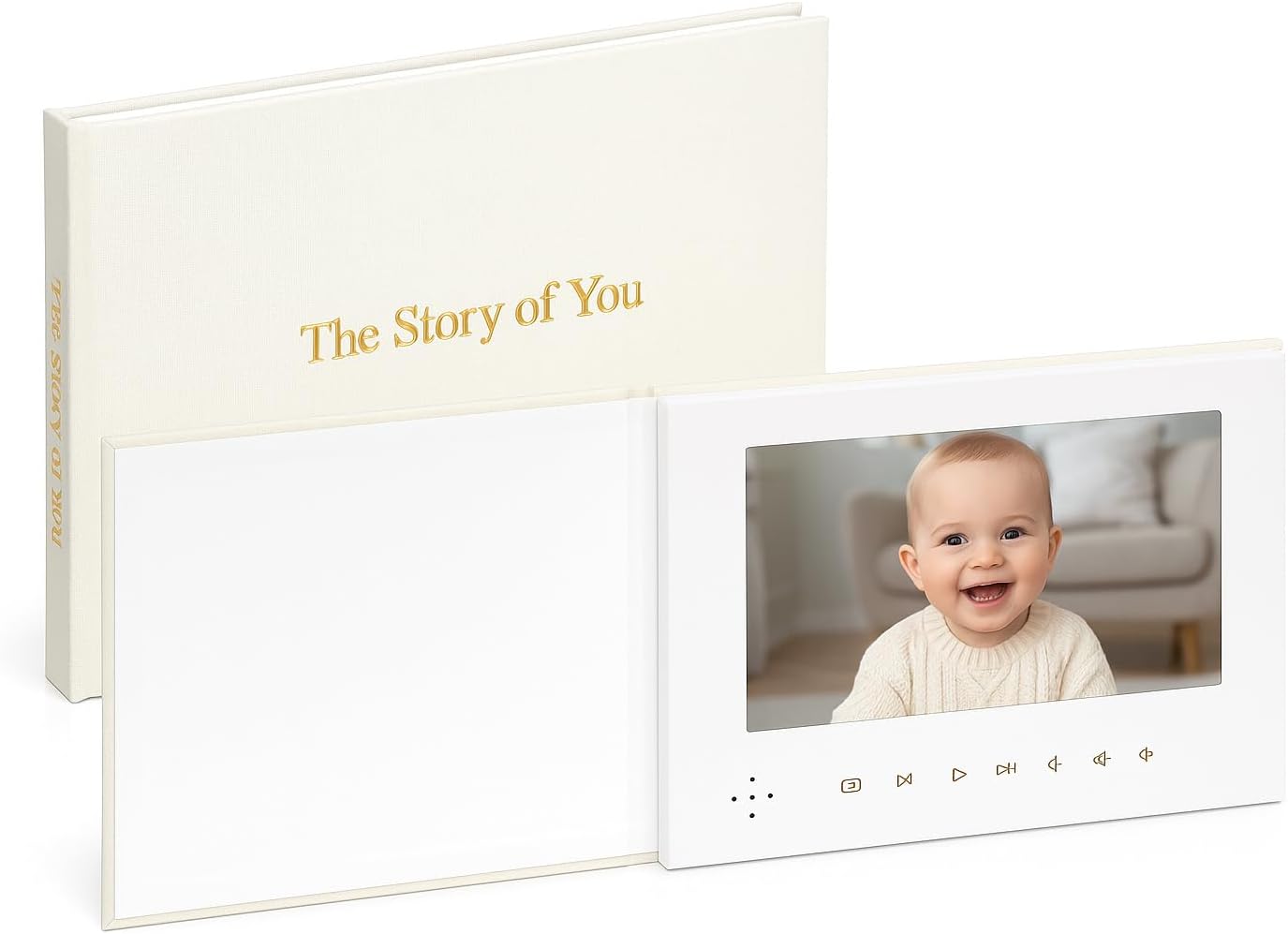The Story of You β Luxury Memory Video Book, Linen Cover with Gold Foil, 7β³ HD Screen, 4GB Rechargeable Digital Album for Baby Keepsake & Newborn Gift