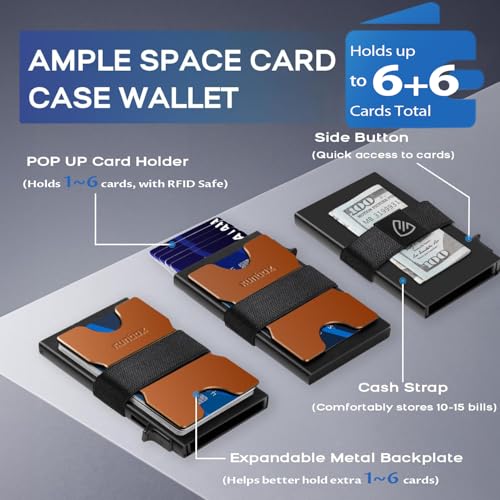 Image of RUNBOX Slim Wallet for Men, RFID Aluminum Pop-Up Card Holder for 12 Cards | Minimalist Front Pocket Design, Elastic Cash Strap, RFID Protection, Gift for Men on Birthdays, Father's Day, and Christmas
