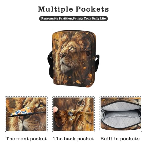 mens messenger bag crossbody mens crossbody bag Shoulder Hand Bag For Woman Adjustable Strap for Travel Travel- Maple Leaves Lion2