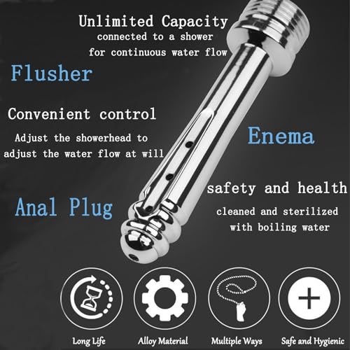 Image of AMAZBEE Shower Enema Attachment for Men Metal Vaginal Douche for Women Handheld Anal Shower for Colon Cleansing (L)
