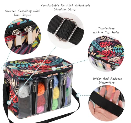 Image of 1Plusselect Crochet Bag Kit Knitting Needles Yarn Bag Storage with Inner Divider, Large Crochet Yarn Skeins Craft Tote Bag for Crochet Kits Yarn Organizer Bag Suitable for Crochet Novice,Enthusiasts
