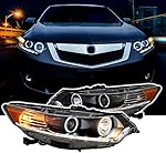 AmeriLite for 2009-2014 Acura TSX [HID Type] Xtreme LED Halo Rings Projector Black Headlights Set - Driver and Passenger Side