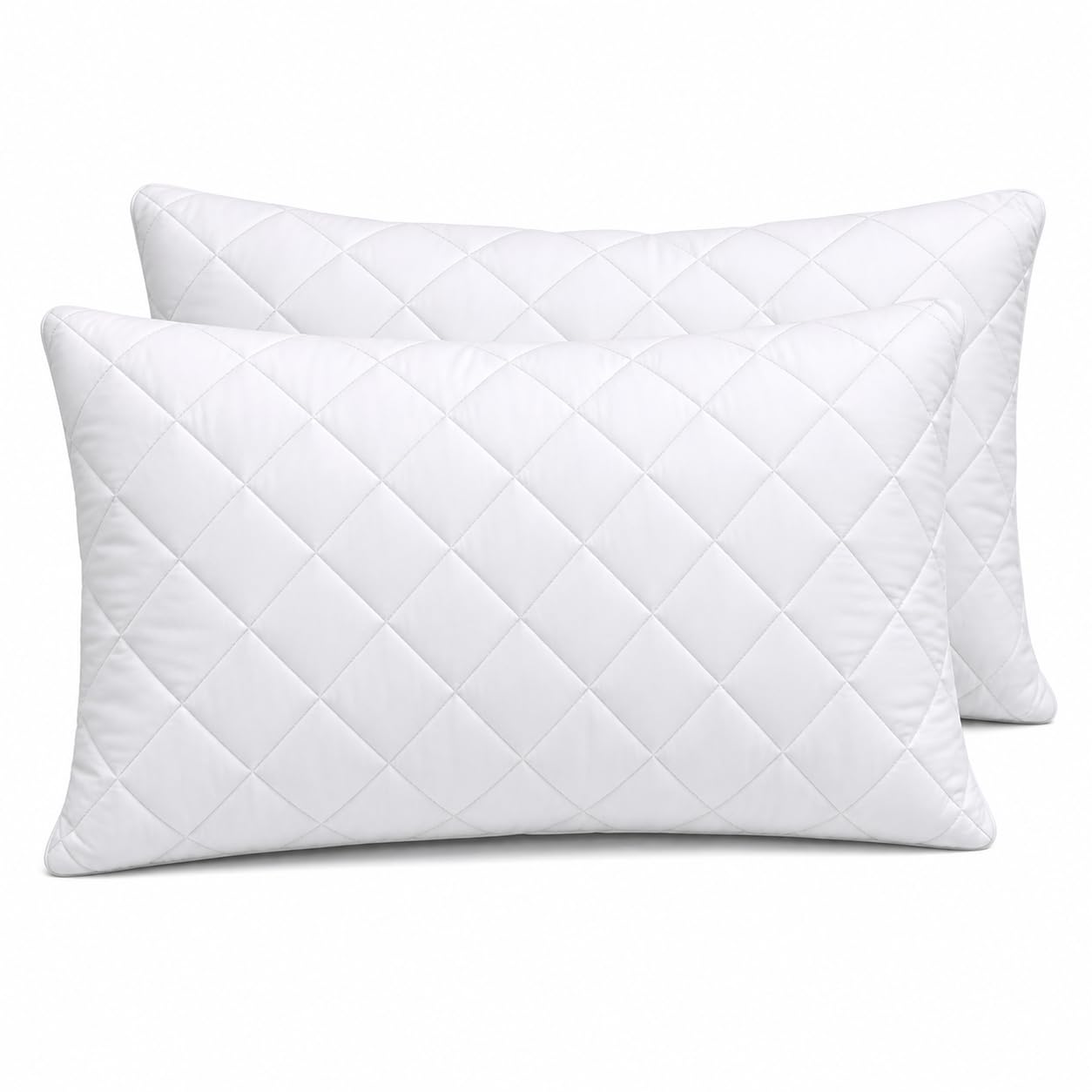 Premium Hotel Pillows – Quilted Cover & Soft Virgin Hollowfibre Filling – Down Alternative Bed Pillows for Back, Side & Stomach Sleepers – Plush & Supportive Bed Pillow 48 x 74 (Pack of 2)