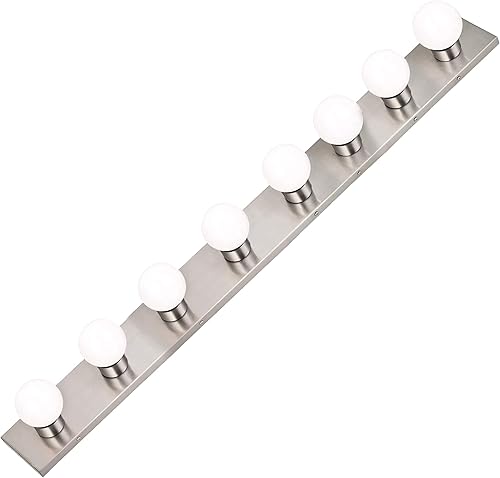 DYSMIO Lighting Eight Light Vanity Strip - Lámpara de espejo estilo Hollywood con placas de níquel cepillado Accesorios de calidad de salón para