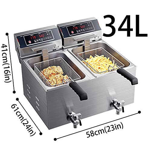 34L 6000W Kommerzieller Elektrischer Fritteuse, Einzelzylinder Tiefe Fat Friter Mit Korb- Und Ablassventil Für Pommes… – Bild 3
