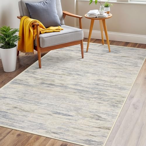 3x5 Gray Beige Neutral Multi Modern Abstract Rug for Farmhouse, Super Soft Washable Rug with Non-Slip, Low-Pile Indoor Door Area Rugs for Living Room Nursery Bedroom, Carpet with Non-Shedding