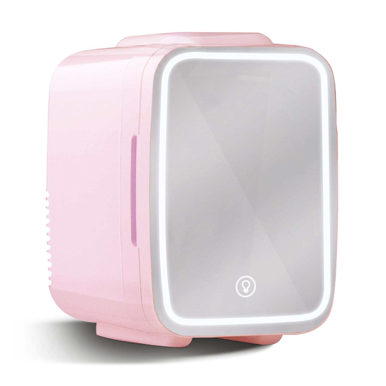 YASHE Mini nevera para dormitorio, nevera Skincare con espejo LED, nevera pequeña de 4 l portátil, termoeléctrica y refrigerador 220 V AC / 12 V DC para coche, oficina, dormitorio (rosa)