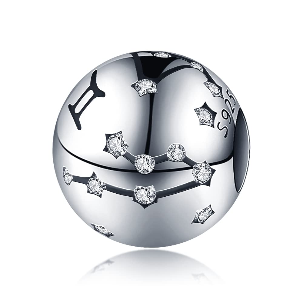 CQWVB Damen Charm Anhänger Sternzeichen für Armband 925 Sterling Silber 12 Sternbilder Charms Beads passend für Pandora Armband, Kompatibel mit Europäischen Halskette für Frauen Mädchen