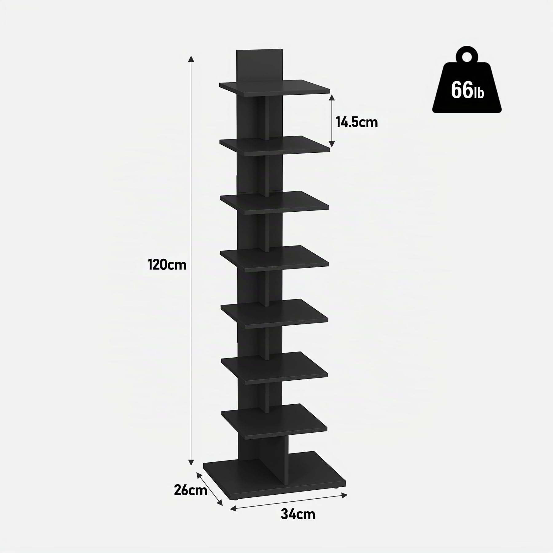 TUTOTAK Estantería vertical de 8 niveles, estantería de perfil estrecho para espacios pequeños, estantería de esquina para salón, oficina, estudio, entrada, marrón rústico BS06BK008EU