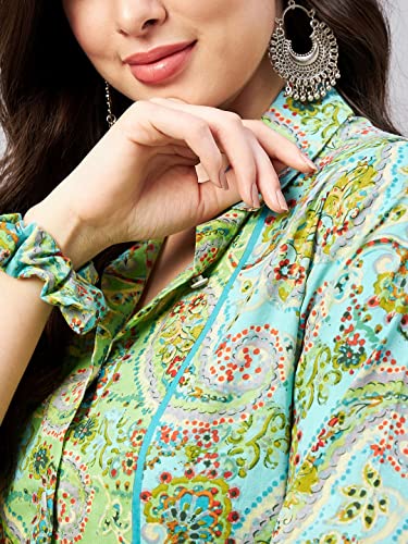 Image of WineRed Women Green Paisley Print Hi-Low Co-ord Set
