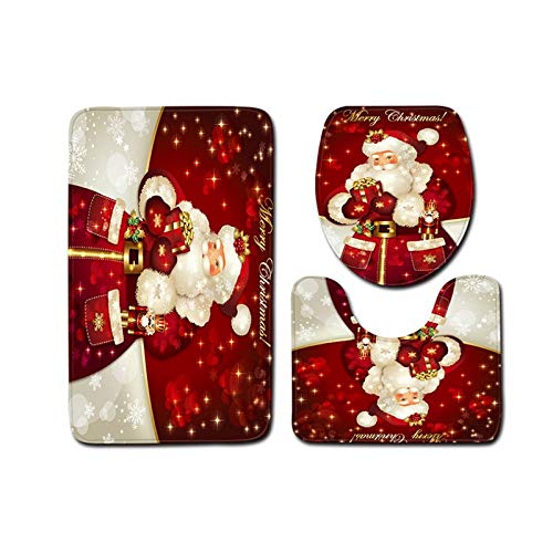 HAIBI 3 Stück Weihnachten Santa Badezimmer Teppiche Toilette Sitzbezug Non-Slip Toilette Deckel Abdeckung