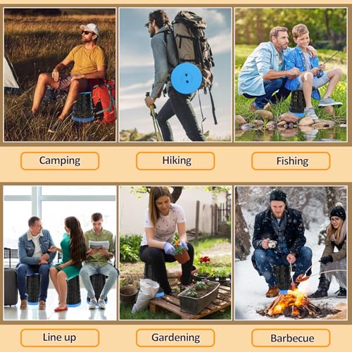 Image of Collapsible Stool - Upgraded with 3 Slides Load Capacity 600lbs, Folding Camping Stool with 3-in-1 Carry Bag, Lightweight Sturdy Retractable Suitable for Camping Fishing Hiking BBQ (Blue)